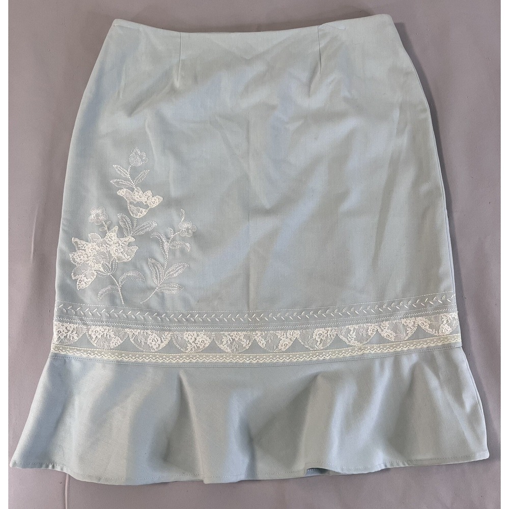 Oscar de la Renta Women's Embroidered Skirt Blue Ruffle Sz 10